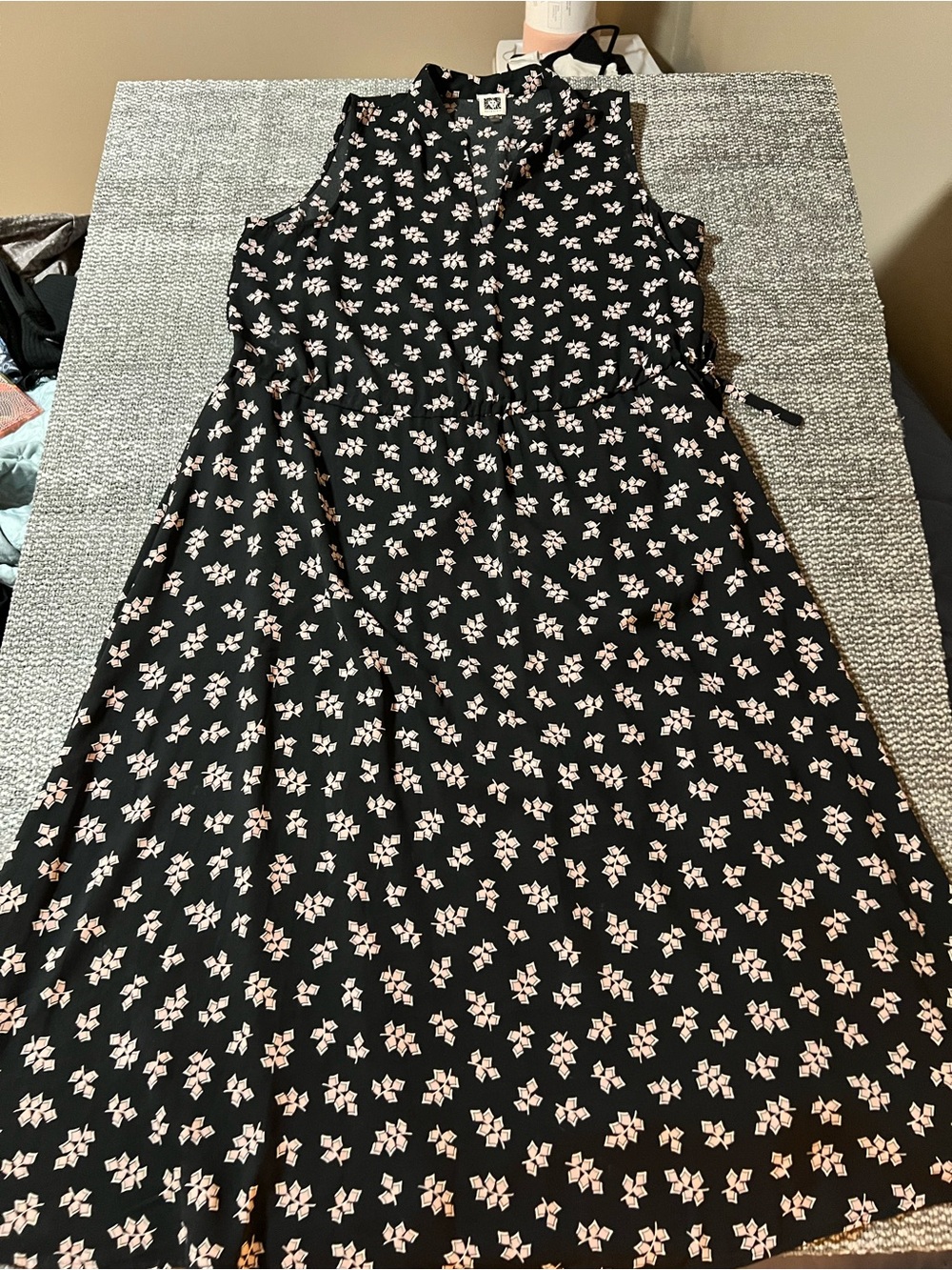 Anne Klein Black Pink Floral Leaf Dress Size 12 Pockets Sleeveless
